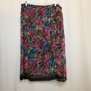 Sag Harbor Womens 1X Midi Skirt Floral Sheer Lace Elastic Waist Lined Pull On